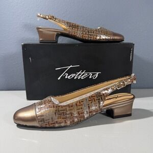 Trotters Dea Bronze Metallic Slingback Block Heel Pumps‎ Leather Womens Size 6 N